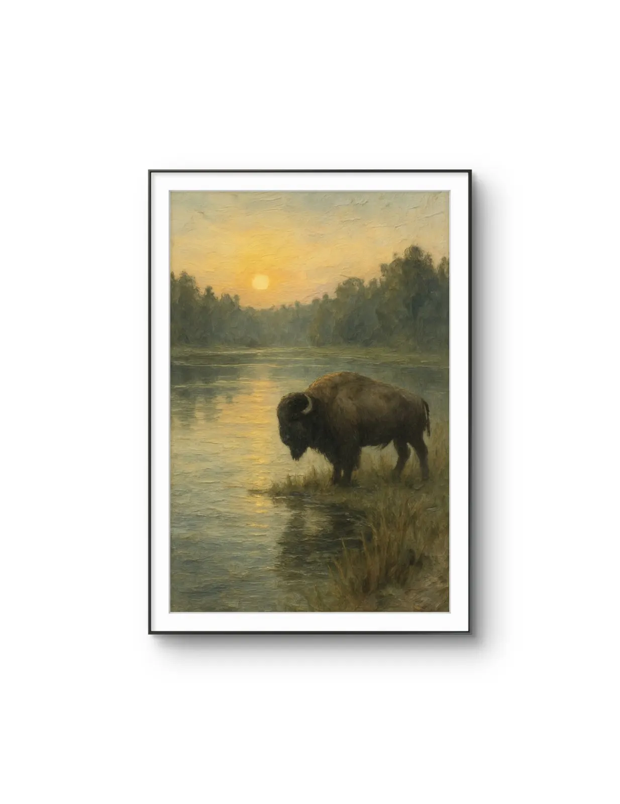 Henri des Bois - The Bison at Dawn — Mídia mista impressão de arte por Henri des Bois