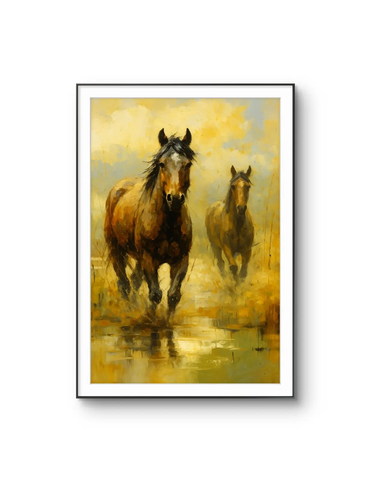 Henri des Bois - Wild Horses in the Mist — Mídia mista impressão de arte por Henri des Bois