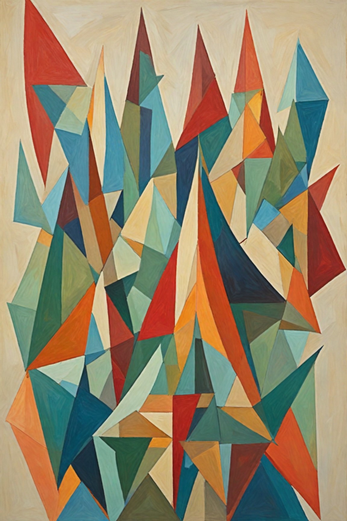 Litvin — Echoes of the Peaks, uma impressão de arte abstrata geométrica e colorida adequada à zona de pausa de um escritório